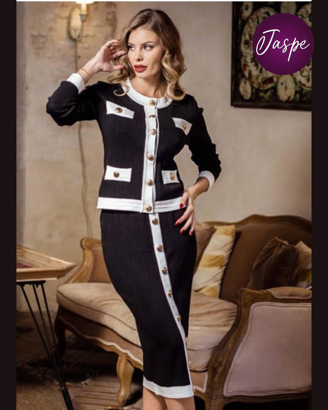 Conjunto de Falda y Cárdigan Estilo Chanel
